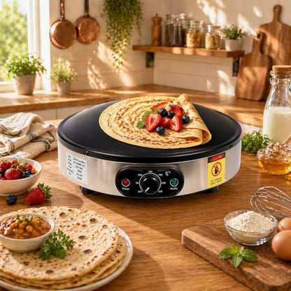 SuYiFan Crepe Makers, 16-Inch Electric Roti and Tortilla Maker, 1600W Large Non-Stick Convex Dome Griddle, Commercial Grade Saj Bread Maker & Crepe Machine, Adjustable Temp up to 460°F,Stainless Steel