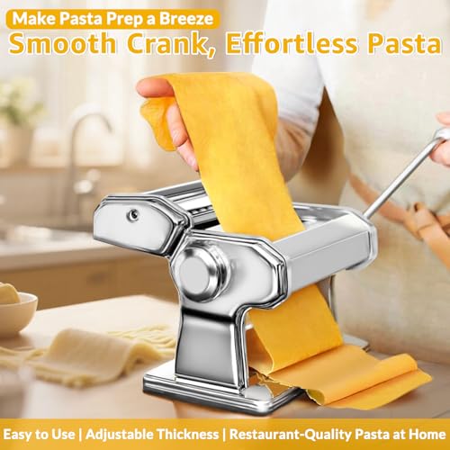 Pasta Maker - 7 Thickness Settings Pasta Roller & 2 Size Cutters