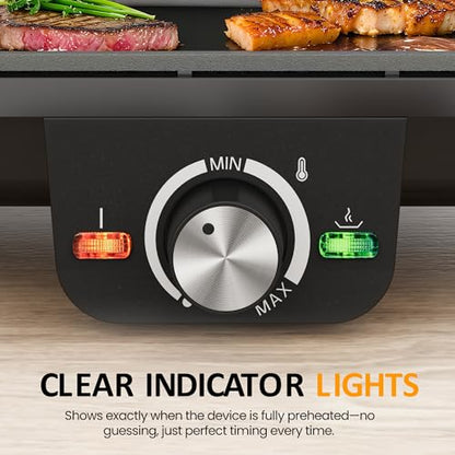SUNVIVIPRO Electric Griddle Indoor, 1600W Large Flat Top Grill with 17.5" x 9" Nonstick Plates, 2 Cooking Zone with Adjustable Temp, Pancake Egg Maker with Drip Tray, Indicator Light