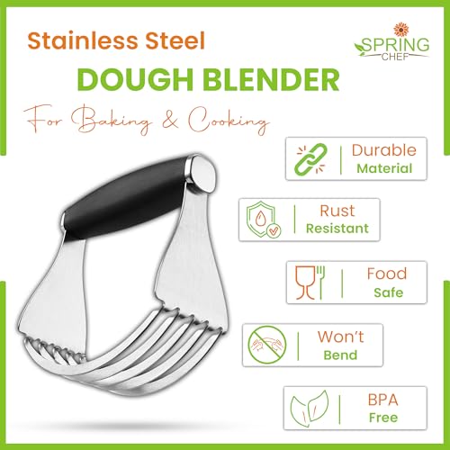 Spring Chef XL Stainless Steel Pastry Cutter Tool for Baking - Heavy Duty Dough Blender - Butter & Dough Cutter Tool with Sharp Blades - Pastry Blender for Easy Mixing - Dishwasher Safe - Black