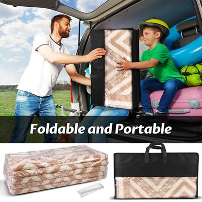 Pafolo Outdoor Rug Waterproof, 8'x10' Reversible Patio Rug with Lights, 4 Rug Stakes, Non Shedding, Easy Cleaning, Foldable Outside Mat for RV, Camping, Porch, Deck, Beach, Patio, Picnic, Brown&White