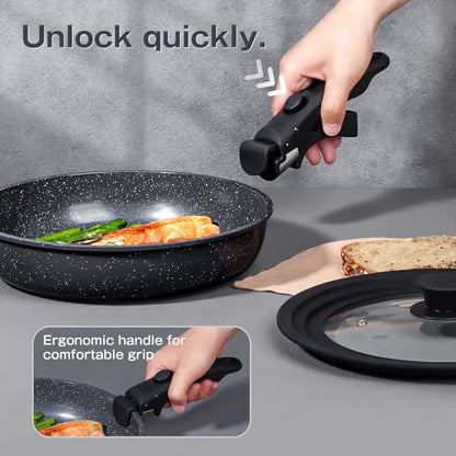 GiPP Ceramic Pots and Pans Set Non Stick, Nonstick Detachable Handle Cookware Sets, Non Toxic Induction Kitchen Pot and Pan with Removable Handle, Healthy RV Cookware, Dishwasher ＆Oven Safe, 7 Piece