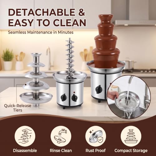 4 Tier Chocolate Fountain for Party, Stainless Steel Electric Chocolate Fondue Fountain Machine for Party