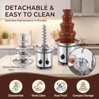 4 Tier Chocolate Fountain for Party, Stainless Steel Electric Chocolate Fondue Fountain Machine for Party