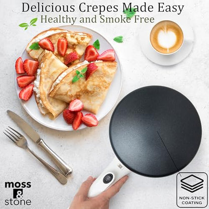 Moss & Stone Cordless Electric Crepe Maker, 8" Portable Nonstick Crepe Pan