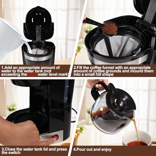 DITOSH 10 Cup Drip Coffee Maker One-Touch Anti-Drip Coffee Machine with Reusable Filter Carafe Auto Keep Warm Plate Spoon Coffee Pot Suitable for Home Use 110V