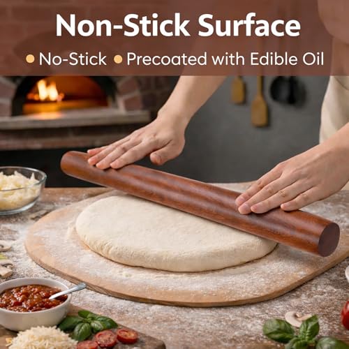 17 Inch French Rolling Pin, Wooden Dough Roller for Baking, Solid Wood Tapered Rolling Pin for Pizza, Pie Crust, Cookies, Pastry, Non-Stick, Easy Control Kitchen Baking Tool, African Rosewood