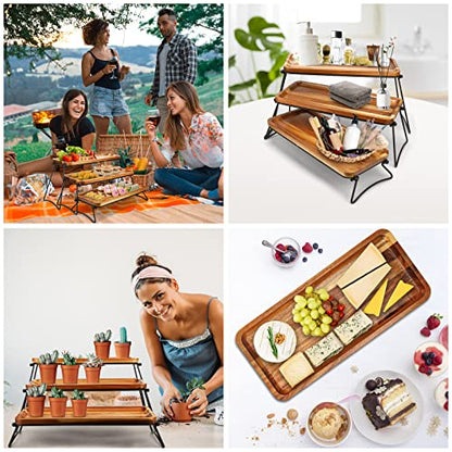 3 Tier Cupcake Stand and Towers Large Serving Tray for Party Acacia Wooden Dessert Table Display Set Decorative Tray Tiered Tray Decor Small Chees Charcuterie Boards Rustic Wood Serving Platters Trays
