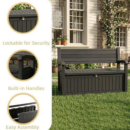 EFU Outdoor Storage Bench, Outdoor Bench with Storage, 80 Gallon Heavy-Duty&Waterproof Lockable Storage Bench Outdoor for Patio, Garden, Porch (Black)