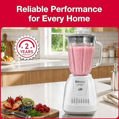 Koblenz LKM-5910 VB Glass Blender, 51 oz Countertop, 500W Motor, 10 Speed + 2 Pulse, Stainless Steel Blades, Metal Coupling, Blender for Smoothies and Shakes, White