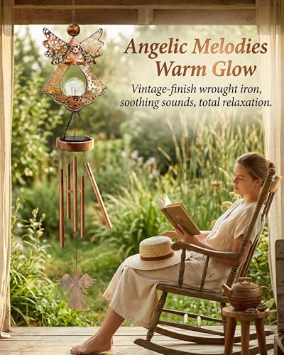 Supdeco Solar Angel Wind Chimes for Outside: Melodious Mother's Day Birthday Gifts for Mom Women Grandma Her Wife - Weatherproof Metal Outdoor Decor Easy Hanging for Garden Patio Tree Window Memorial