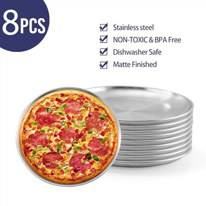 YEUIKERR 8 Pieces Pizza Pan 12 inch Stainless Steel Pizza Pan for Oven, Round Baking Pizza Tray, Heavy Duty Pizza Serving Tray, Pizza Baking Sheets for Home Kitchen Restaurant