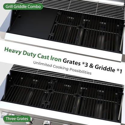 Brand-Man Propane Gas Grill, 40-Inch 6-Burner Built-In Head BBQ Island Outdoor Kitchen, Natural Gas Convertible, Heavy Duty 304 Stainless Steel, 60,000BTUs