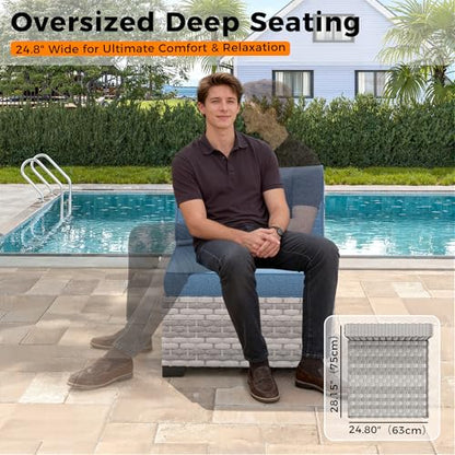 MAISON BACKYARDS 6-Seat Modular Patio Furniture Set – Outdoor Wicker Sectional Sofa with Thick 4″ Cushions, Dual-Strand PE Rattan, Rust-Resistant 18 mm Steel Frame, Backyard Garden Deck Lounge,Navy