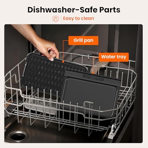 Electactic Smokeless Electric Grill & Griddle for Indoor Cooking, Nonstick Contact Grill with 6-Level Temperature Control, Dishwasher Safe Plates, Auto Shut-Off, Ideal for Kitchen, Apartment, Home