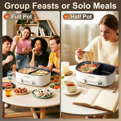 Stariver Hot Pot Electric with Divider, 7L Shabu Shabu Pot, 2-Temp Control (Separate Settings per Side) Non-Stick Hotpot Pot Electric, Perfect for Family Dinners & Parties