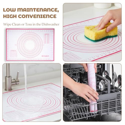 Hadnves Silicone Baking Mat 23.6" × 15.7" Extra Large Pastry Dough Mat with Measurements For Rolling Dough Bread Pizza Pie Crust Fondant Making Oven Liner Kitchen Counter Non-Slip Non Stick Reusable