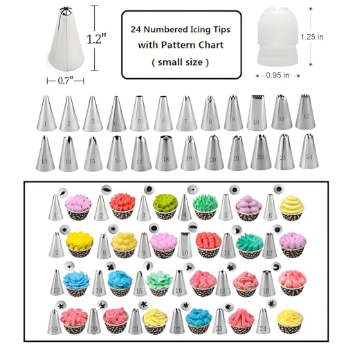 YOQXHY Cake Decorating Kit, 198 Pcs Baking Supplies Tools with Aluminium Cake Turntable, Leveler, 24 Numbered Icing Tips, 2 Spatulas, 3 Scrapers, 2 Couplers, 50 Pastry Bags, 50 Cupcake Liners & More