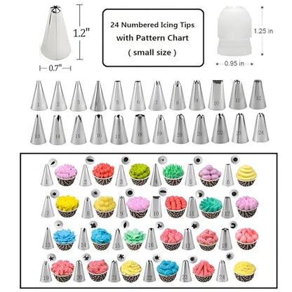 YOQXHY Cake Decorating Kit, 198 Pcs Baking Supplies Tools with Aluminium Cake Turntable, Leveler, 24 Numbered Icing Tips, 2 Spatulas, 3 Scrapers, 2 Couplers, 50 Pastry Bags, 50 Cupcake Liners & More
