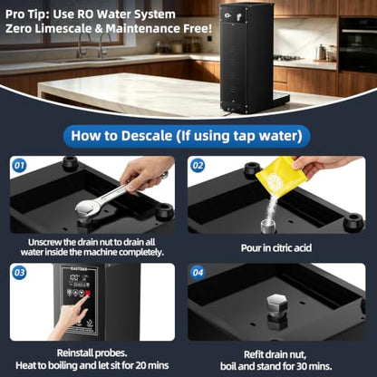 EASTDAX Hot Water Dispenser - Commercial Water Boiler 35L(9.2 GAL)/H Step-Heating LED Screen 24-Hour Timer Switch Adjustable Temperature Control 32°F - 212°F for Coffee Shop Restaurants Office 1800W