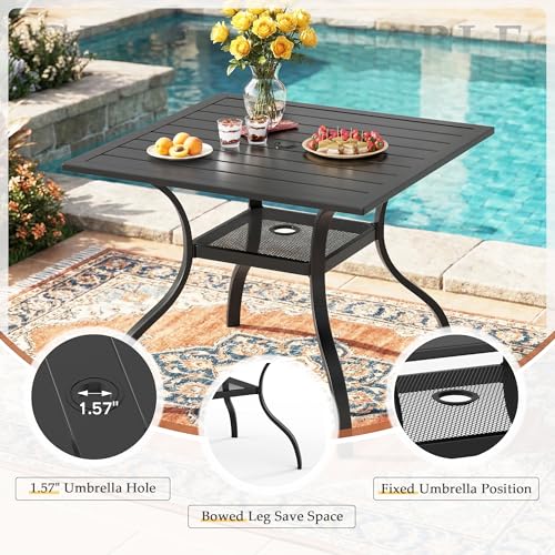 Incbruce 5 Pieces Patio Dining Set, Outdoor Dining Set of 4 Textilene Chairs and Square Table with Umbrella Hole for Backyard, Garden, and Poolside (Black)