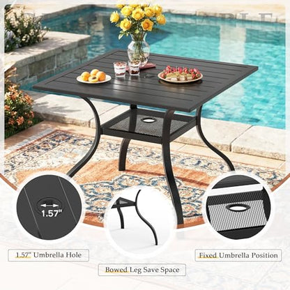 Incbruce 5 Pieces Patio Dining Set, Outdoor Dining Set of 4 Textilene Chairs and Square Table with Umbrella Hole for Backyard, Garden, and Poolside (Black)