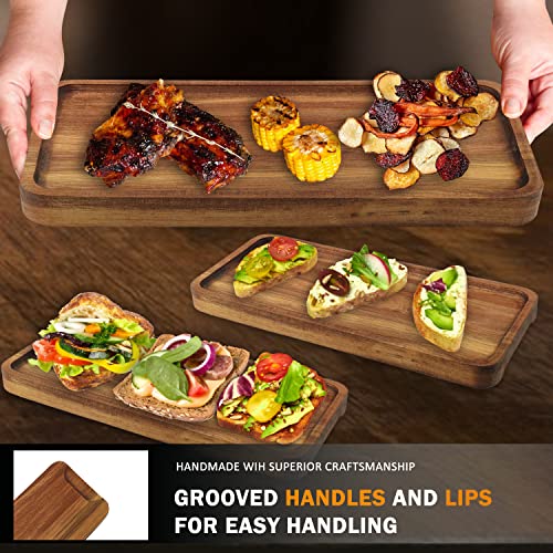 GNIEMCKIN Wooden Serving Platter, 13.8 x 5.1 Inch, Set of 4, Acacia Wood Tray, Perfect for Serving Charcuterie, Desserts, Dips, Sushi, Parties, Family Gatherings, Weddings, and Home Decor