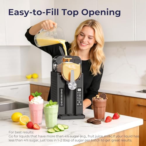 Slushie Machine, No Ice Needed Slushy Maker for Home, Real-Time Temp Display, Frozen Drink Maker with 6 Preset Programs for Ice Cream, Frappés, Milk Shake and More, Black, 1 Pack