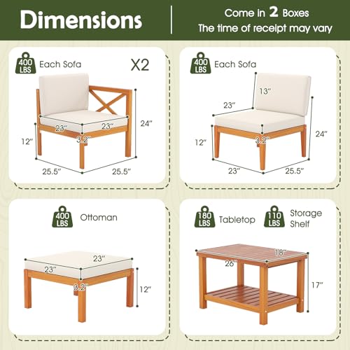 Tangkula L Shaped Outdoor Furniture Set, 5 Pieces Acacia Wood Patio Conversation Set, Modular Outdoor Lounge Sofa Set w/Cushions and Coffee Table for Garden, Backyard, Poolside