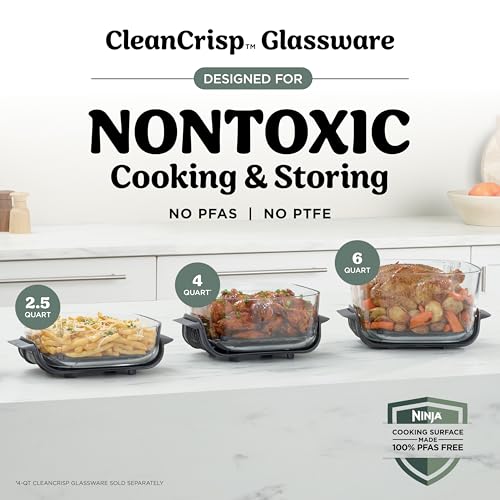 Ninja Crispi Pro 6-in-1 Glass Air Fryer | With Nontoxic, 6qt & 2.5qt Containers & Lids | Microwave, Freezer, Dishwasher Safe | 450°F Max Temp | 1800 Watt | Ash Grey | AS101DG