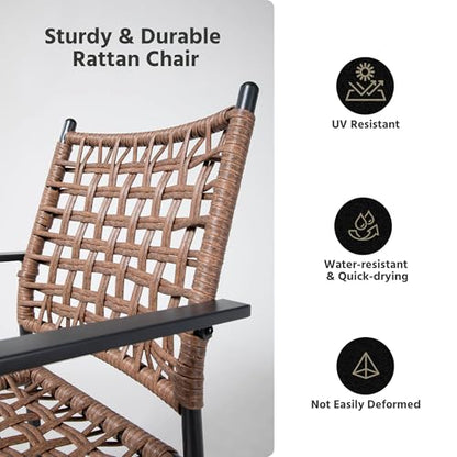 LAUSAINT HOME Outdoor Patio Dining Set 7 Pieces, Outdoor Rattan Dining Table and Chairs Set with Metal Table and Umbrella Hole, Patio Furniture Sets for Garden Backyard Deck Balcony