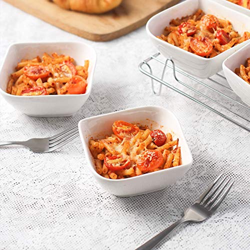 DOWAN Ramekins 8 oz Oven Safe, Creme Brulee Ramekin, Semi-Square Dessert Bowls, Small Serving Bowls, Porcelain Sauce Souffle Dishes, Dipping Custard Cups, Set of 6, Soft White