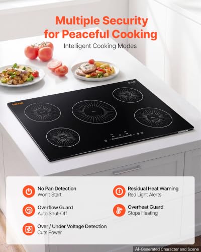 VEVOR Induction Cooktop 30In 5 Burners, Built-in Magnetic Stove, Induction Stove, Touch Control, 9 Power Levels, Ceramic Glass, Child Lock, 9200W, 220V