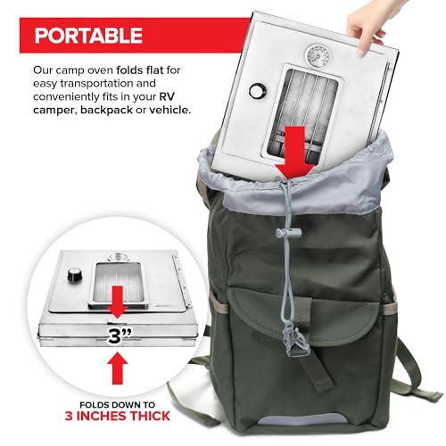 Modern Innovations Portable Camping Oven, Folding Camping Stove for Baking Cinnamon Rolls, Breads, and Muffins, Outdoor Portable Oven for Use with Wood Burning Fire, Propane Stoves, Campers, and More