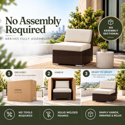 Fully Assembled Sunbrella Taupe Sectional 11 Piece Ohana Outdoor Patio Furniture Black Wicker Conversation Oversize Set with 42-inch Propane Gas Fire Table