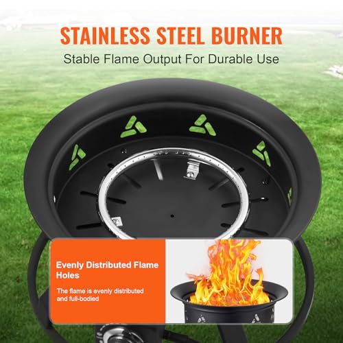 VEVOR Portable Propane Fire Pit, 24-Inch Diameter Outdoor Gas Fire Pit with Cover & Lava Rocks, Adjustable Flame Height Camping Firepit for Heating, Lighting, Gathering, 58,000 BTU, Black