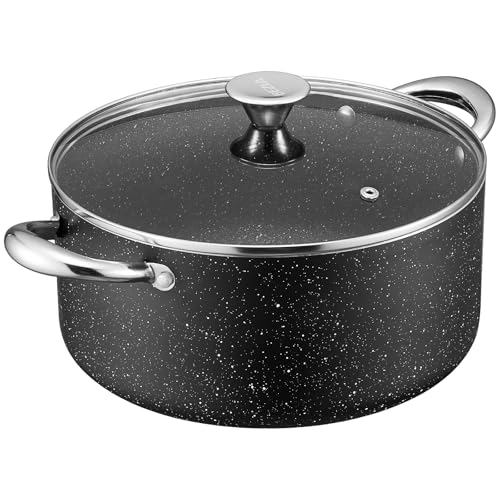 BEZIA 6 Quart Nonstick Stock Pot with Lid, Induction Cooking Pot Soup Pot, Non-toxic and Oven Safe, Perfect for Stews, Soups and All Stovetops, PFOA PFAS Free