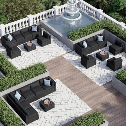 Aoxun 7 Piece Patio Furniture Set, Wicker Rattan Patio Sectional Sofa, Outdoor Furniture Set with Thickened Cushion, Black