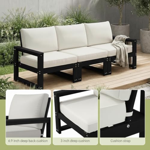 Polyhouz Outdoor Furniture with Cushions, Patio Furniture Set, 7-Piece L Shaped Outdoor Couch Sets 6 Seats, HDPE Patio Sectional Sofas for Porch, Deck, Backyard, Black
