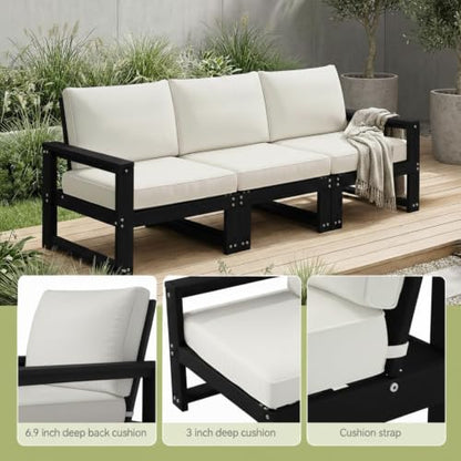 Polyhouz Outdoor Furniture with Cushions, Patio Furniture Set, 7-Piece L Shaped Outdoor Couch Sets 6 Seats, HDPE Patio Sectional Sofas for Porch, Deck, Backyard, Black