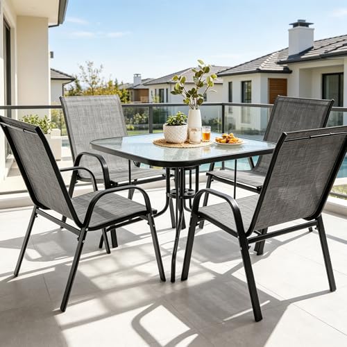 Villeston 5 Piece Patio Dining Set with Wider 24.4" Stackable Chairs