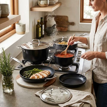 Alva Maestro 9-Piece Ceramic Nonstick Cookware Set – Free of PFAS, PTFE, & PFOA, Non-Toxic Pots & Pans + Lids – Induction & Oven Safe (400°F), Easy Clean Ceramic Coated Aluminum Kitchen Cookware Set