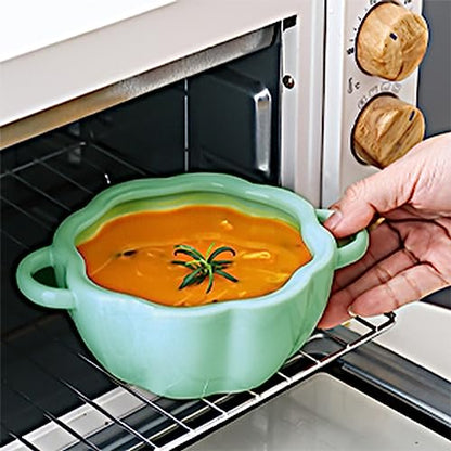Pumpkin Pottery Dutch Oven Pot with Lid, Mini Baking Dish Casserole (Green)