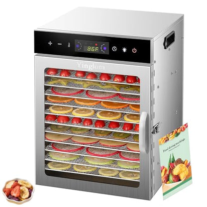 Food Dehydrator Machine with 12 Stainless Steel Trays, 800W Dual-Fan Dehydrator for Home, 24H Timer, 86-194℉ Temperature Control, LED Digital Dispiay for Jerky, Fruit, Vegetable, Herbs, and Dog Treats