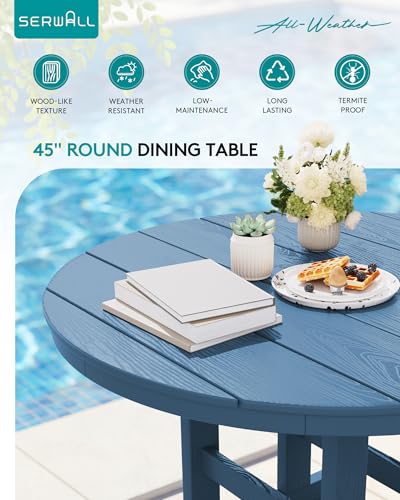SERWALL 6-Pc Adirondack Patio Dining Sets with 9FT Umbrella, Navy (No Base)