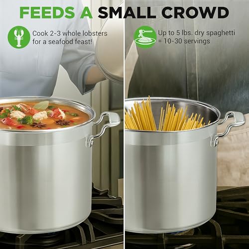 NutriChef 16-Quart Stainless Steel Stockpot - 18/8 Food Grade Heavy Duty Large Stock Pot for Stew, Simmering, Soup, Includes Lid, Dishwasher Safe, Works w/Induction, Ceramic & Halogen Cooktops