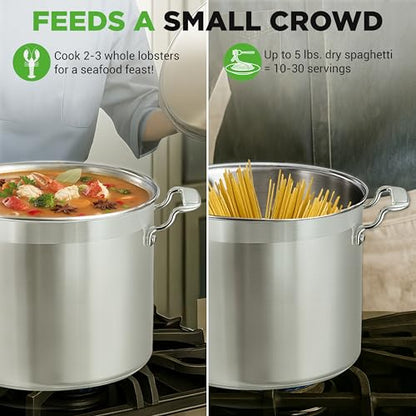 NutriChef 16-Quart Stainless Steel Stockpot - 18/8 Food Grade Heavy Duty Large Stock Pot for Stew, Simmering, Soup, Includes Lid, Dishwasher Safe, Works w/Induction, Ceramic & Halogen Cooktops