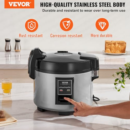 VEVOR Commercial Rice Cooker, 60-Cup Rice Cooker, 13.74 Qt / 13 Liter Large Rice Cooker and Warmer with Nonstick Inner Pot, Fast Cooking and 12-Hour Keep Warm, with Rice Cup and Paddle, for Restaurant
