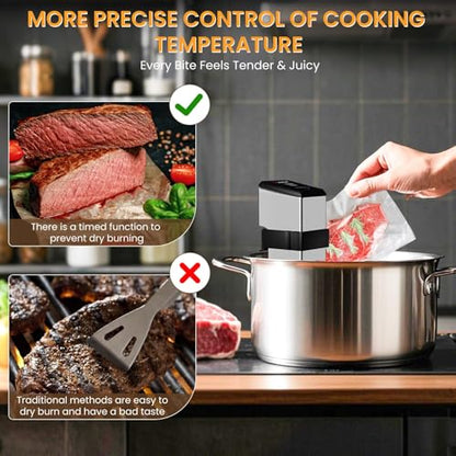 1600W Commercial Sous Vide Cooker, Immersion Circulator with One-Way Air Vent for Efficient Heat Dissipation, 360° Water Circulation, Precise Temp Control for Restaurant Home Use (Gray, 1600W)