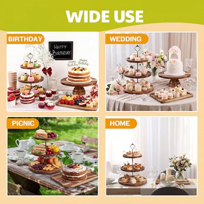 RattanView 7 Pcs Wood Dessert Table Display Set Wooden 3 Tie Cupcake Stands Rustic Round Cake Stand Wood Dessert Serving Trays for Wedding Baby Shower Birthday Tea Party(Brown)